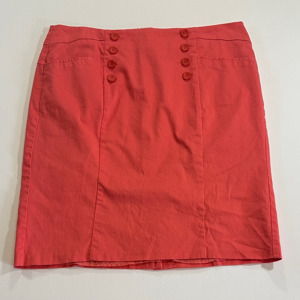 Dressbarn Vibrant Coral Skirt Lined with Pockets and Front Button Detail Size 16